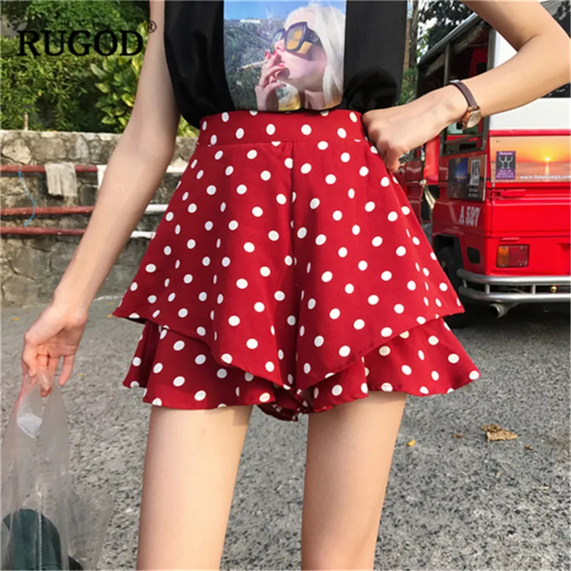 RUGOD короткие двухслойные в горошек свободные Стильные корейские милые модные повседневные женские шорты