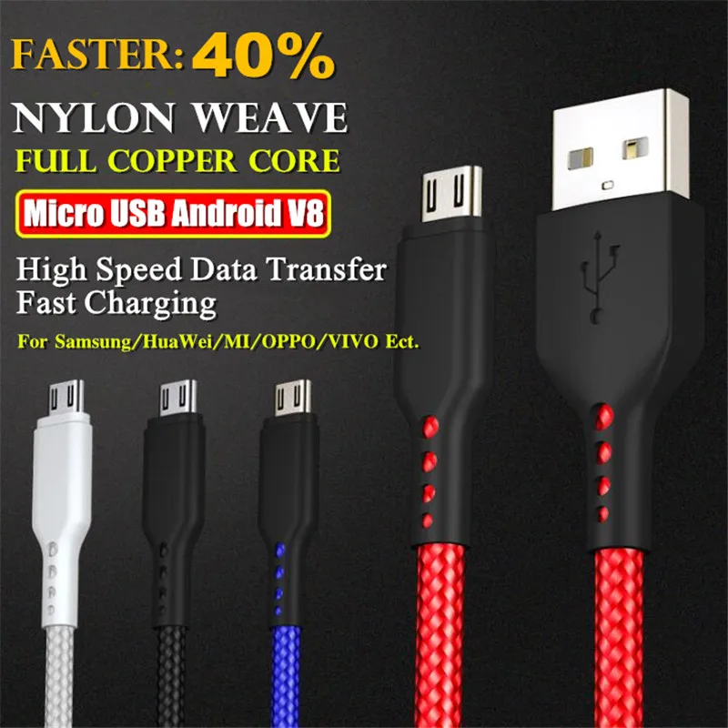 نوع C المصغّر usb الروبوت V8 كابل بيانات النايلون نسج كامل النحاس النواة سريع شحن و نقل كابل ل سامسونج/هواوي /مي/ممن لهم/MP3
