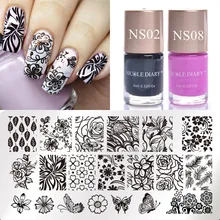 3 шт Цветочная бабочка штамповочная пластина с цветным лаком черная фуксия штамповочный лак для ногтей набор шаблонов