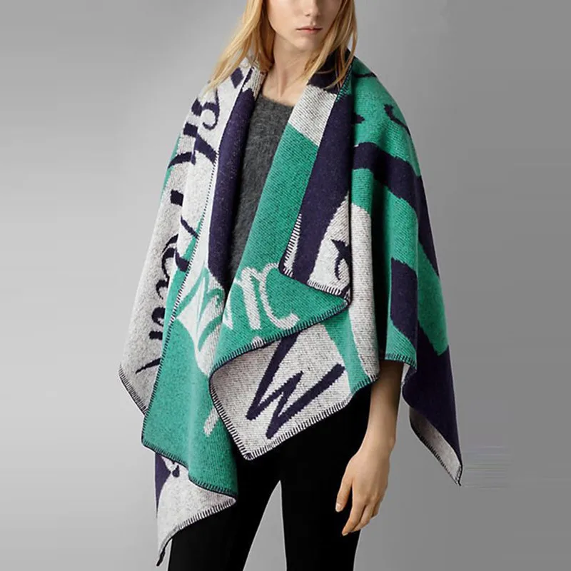 Letter Cashmere Poncho Infinity Blanket Scarf Cloak Scarves and Stoles