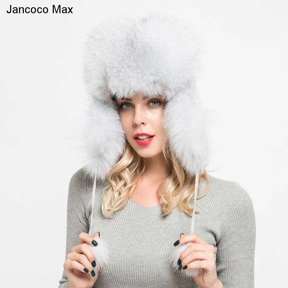 Jancoco Max, шапки-бомберы из натурального Лисьего меха, зимние толстые теплые шапки, Женские ушанки, Непродуваемые шапки S7147