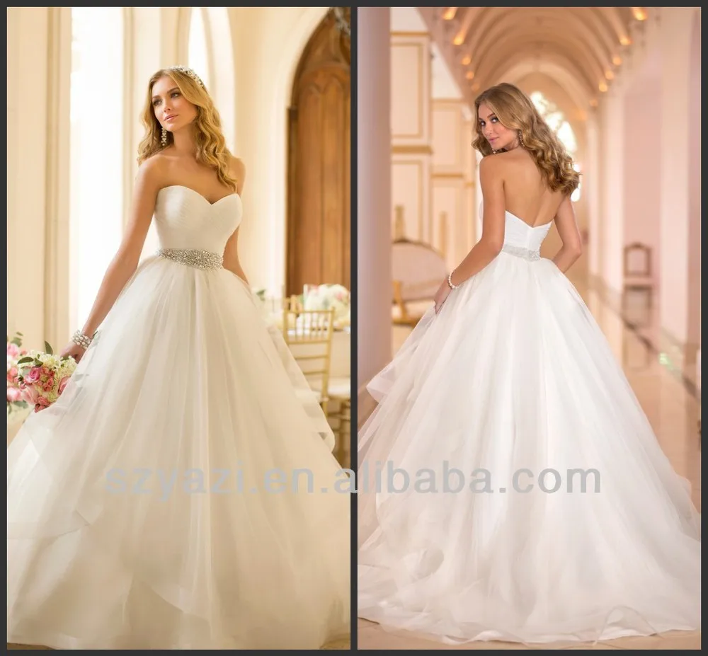 White /Ivory Sexy and Extravagant Stella York Organza Sweetheart Long
