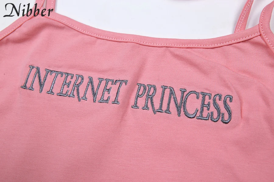 Nibber summer cute pink embroidery crop tops women camis street fashion wild tank tops girls Casual cotton tee shirts mujer