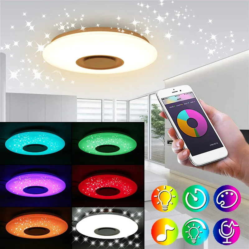 

Smuxi 24W LED Ceiling Lights RGB Dimmable Music Speaker Ceiling Lamp Down Light Fixture Remote APP Control for Bedroom