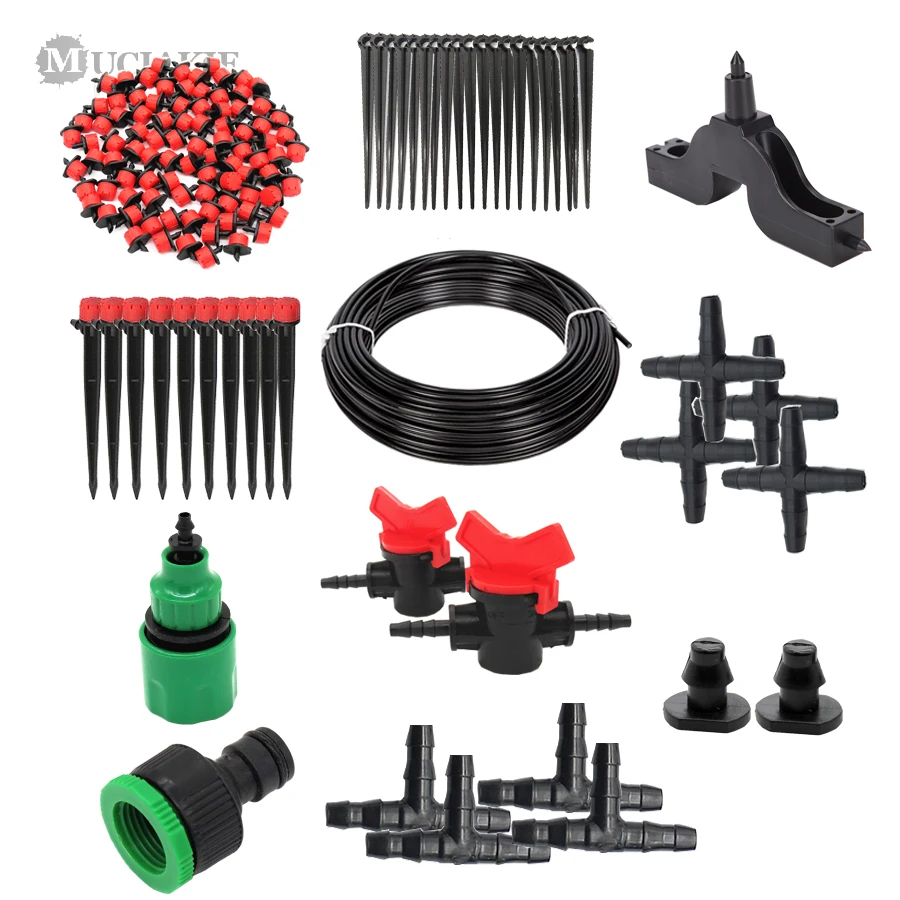 

MUCIAKIE Garden Irrigation Set 20 Meters 4/7mm Hose Drip Head Tape Water Connector Switch Valve Cross Tee Pin Sprinklers Nozzle