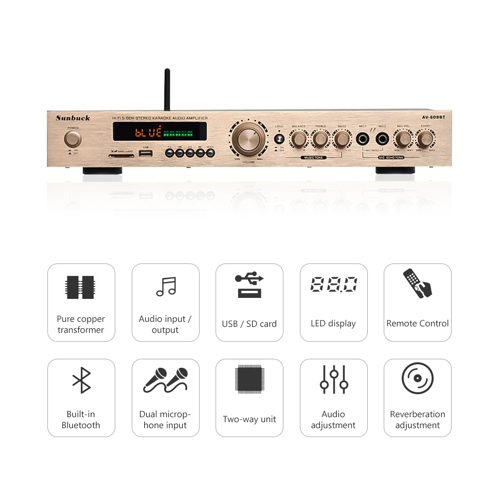 Усилитель звука 5 каналов Bluetooth стерео AV для домашнего кинотеатра сцены караоке Hi