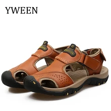 YWEEN/мужские сандалии; кожаные летние дышащие Нескользящие повседневные пляжные сандалии; мужские спортивные кожаные сандалии