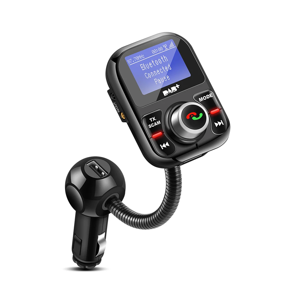 

Car DAB Digital Radio In-car with FM Transmitter LCD Display Bluetooth Hands-free Kit Digital Audio Broadcast USB Charger