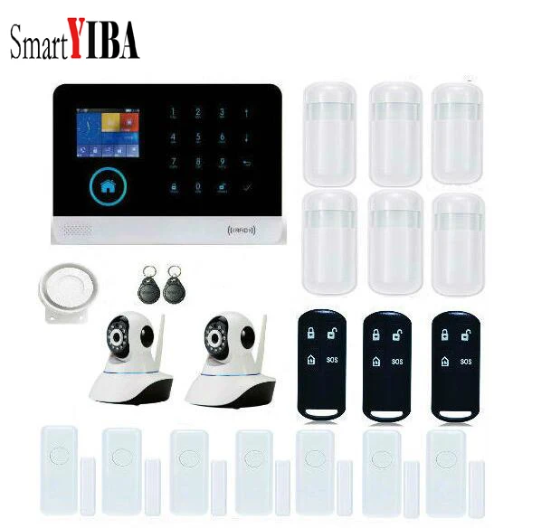 SmartYIBA GSM Home Alarm System Wireless Wifi GPRS App Remote Home Security Residential Alarm with Camera Audio Chat SMS Alert - Цвет: YB103259