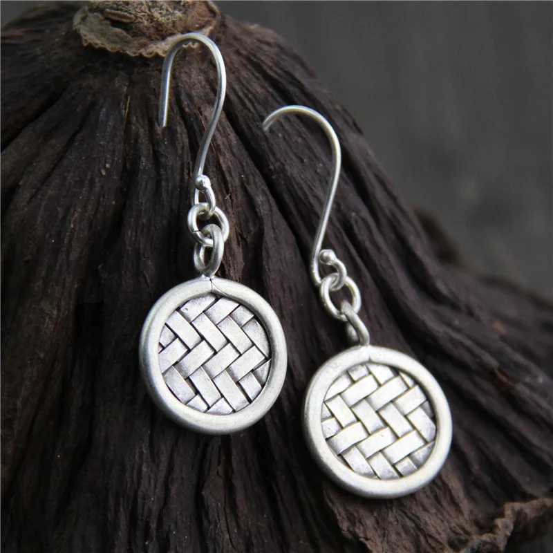 

Vintage 925 Sterling Silver Earrings for Women Weave Round Dangle Earrings with Gift Box Package
