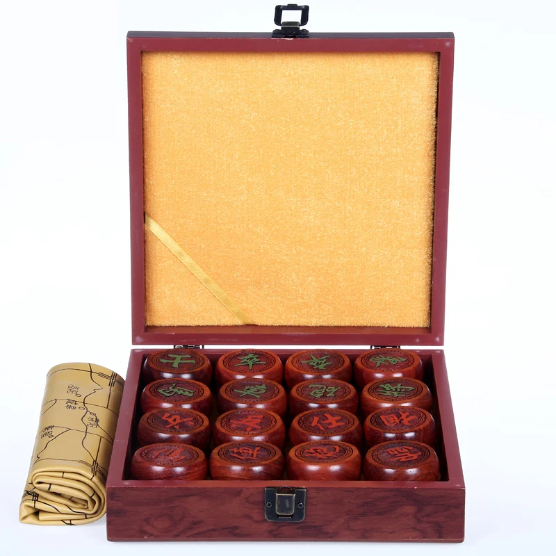 High-grade Ebony&Safflower Pear Wooden Chinese Chess Large Pieces Boutique Box Loading Simulation Leather Chessboard Games Gifts