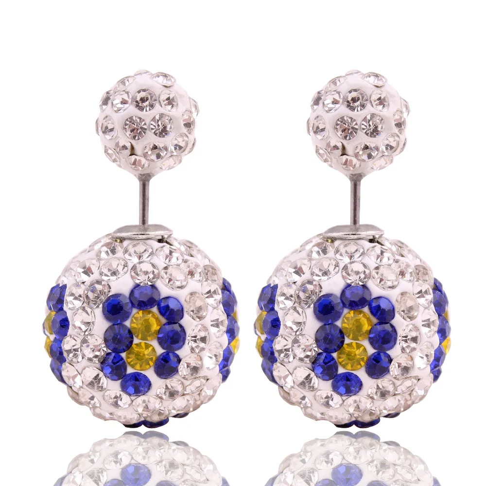 

2016 Fancy Shambhala Jewelry Silver Shining Flower Crystal Ball Earrings Double Sides Beads Pearl Earrings For Women Wedding