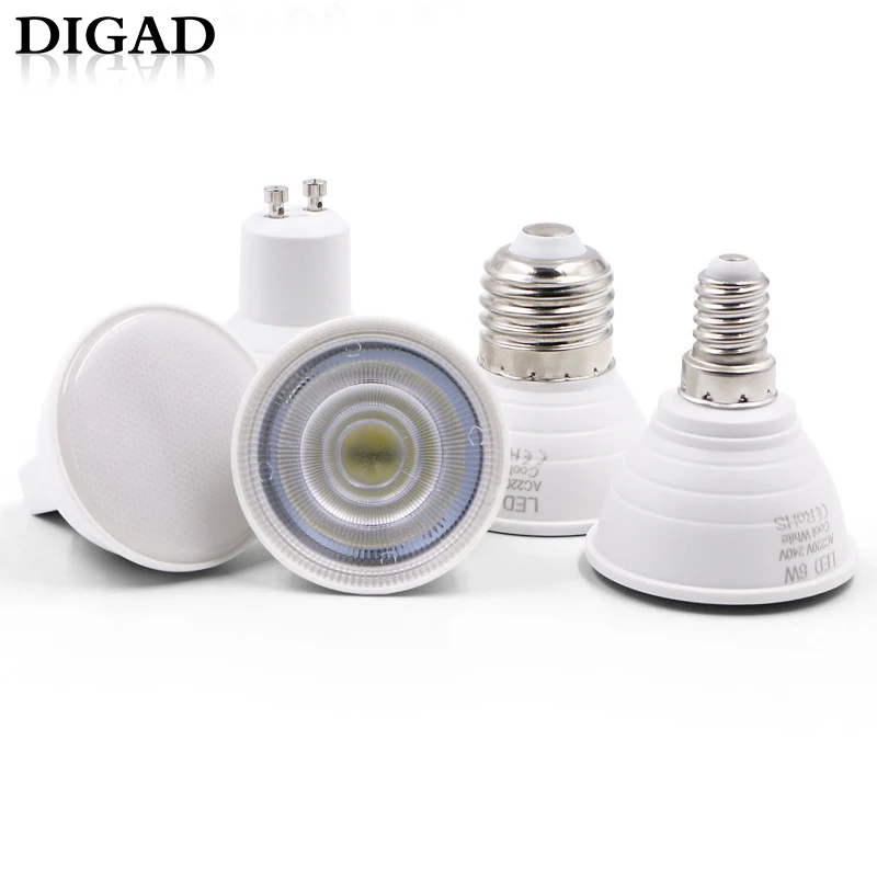 DIGAD E27 E14 MR16 GU5.3 GU10 Lampada LED Bombilla 6 W 220 V Bombillas LED de la lámpara del proyector de lámpara de la luz del punto bombilla led luces para el hogar
