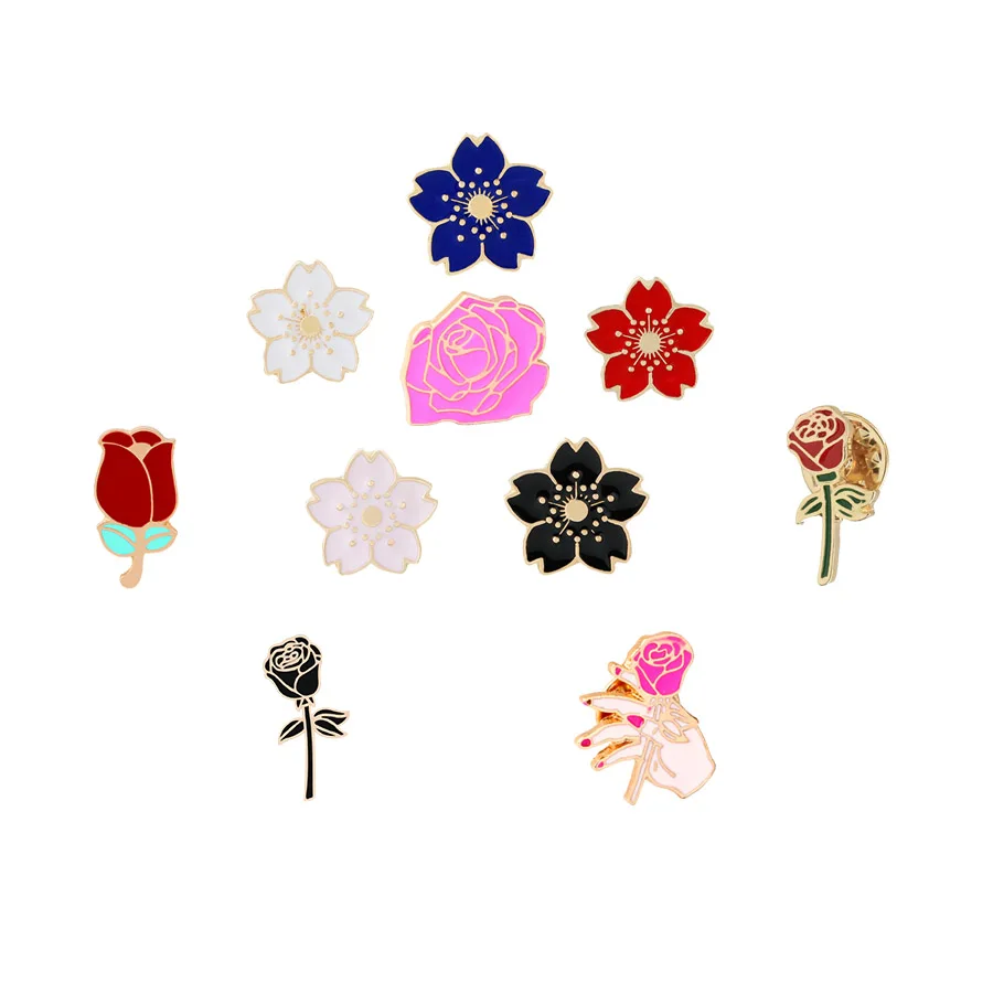 Мода мультфильм красный black rose железная эмалированная брошь дамы пара Воротник