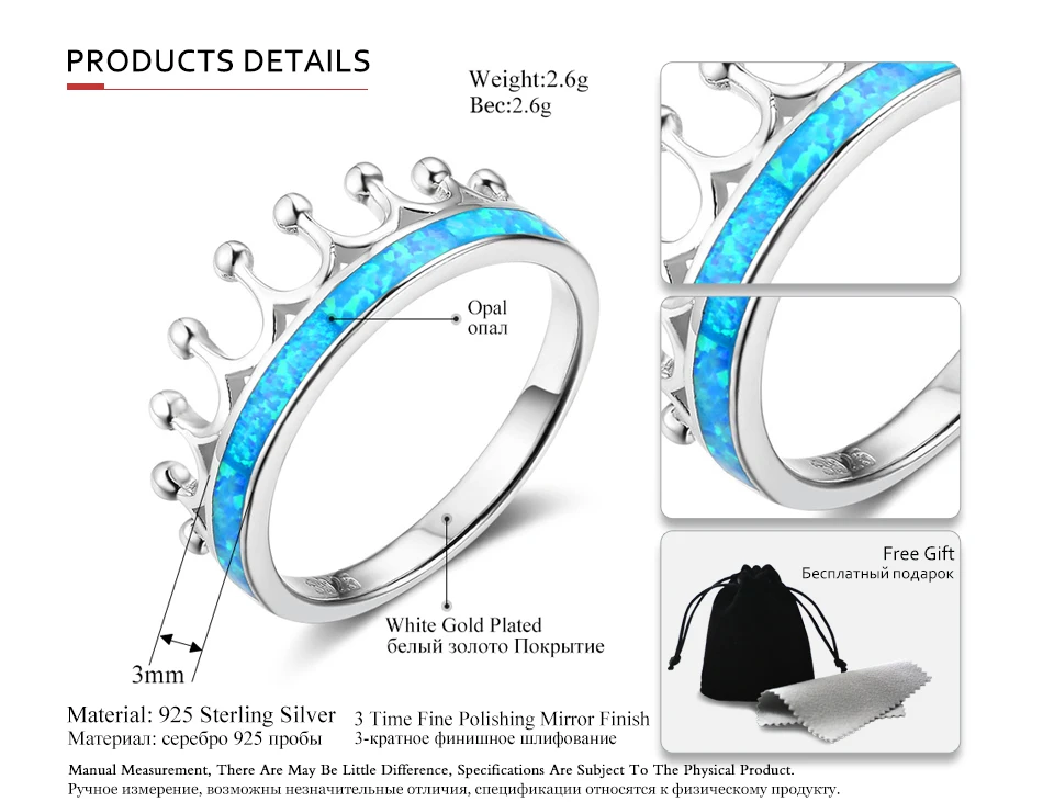 LicLiz, 925 пробы, серебряное кольцо вечности для женщин, кольцо с голубым опалом, обручальное кольцо с короной, обручальное кольцо Brinco LR0365