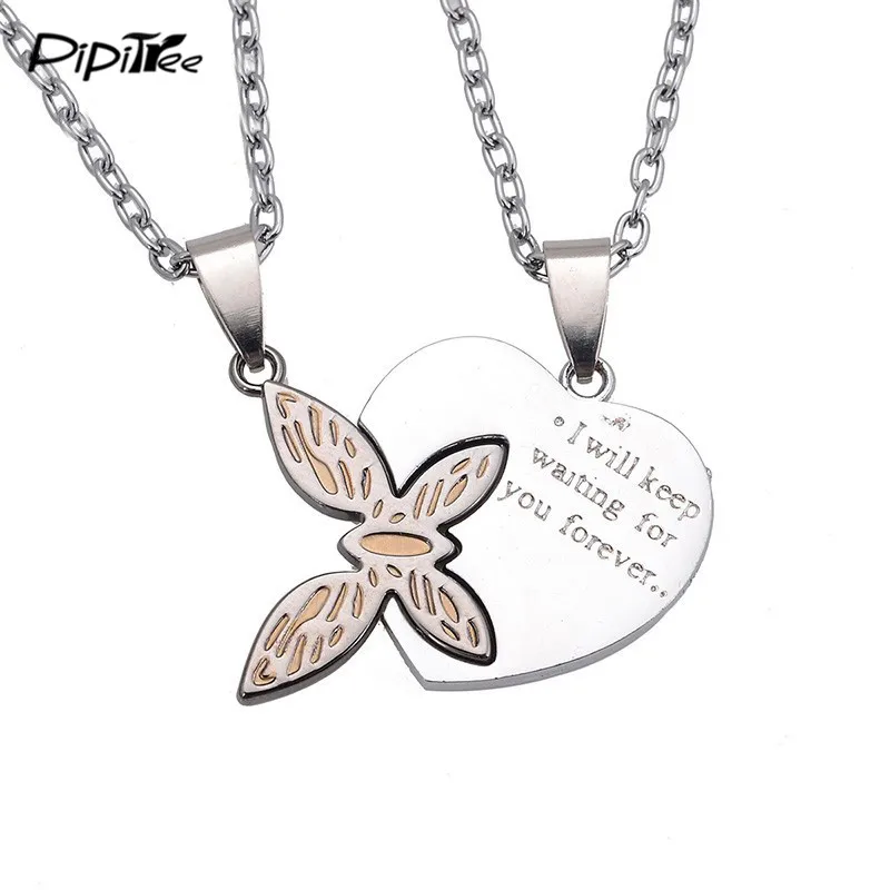 

2018 New Fashion Butterfly Heart Pendant Necklaces for Lovers Best Friends Letter Couple Necklace Set Men Women Jewelry