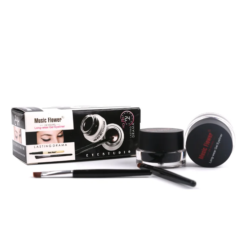 Music Flower 2 in 1 Brown+Black Gel Eyeliner Make Up Water-proof And Smudgeproof Cosmetics Set Eye Liner Kit Makeup |