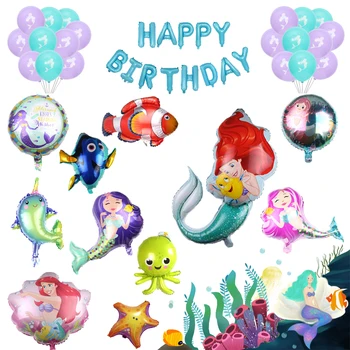 

Little Mermaid Partt Foil Balloon Little Mermaid Balloons Girl Happy Birthday Party Gift Cartoon Princess Helium Air Balloons