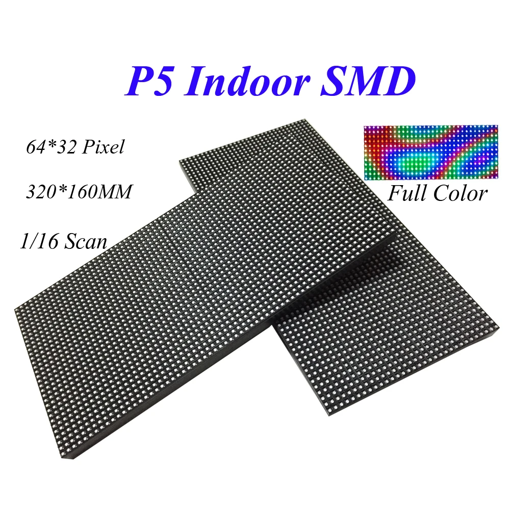 Светодиодный модуль экран P5 320*160 мм 64*32 точек 1/16 Scan SMD3528 RGB полноцветные