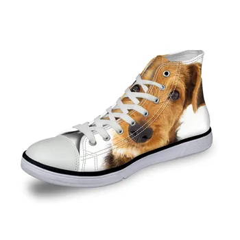 

Spring New Arrival Fashion Female Lace-up Vulcanized Flat Shoes New Woman High-Top Canvas Shoes Airedale Terrier Dog print shoes