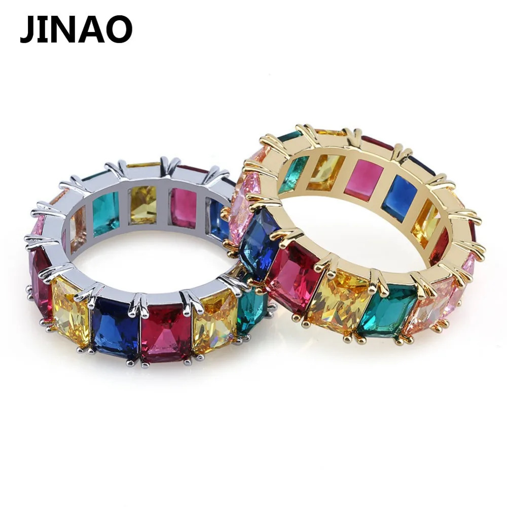 HIP Hop Colorful Cubic Zircon Men rings Fashion Gold Silver Colors Classic Men's Punk Style Males Finger Rings Size 7-11