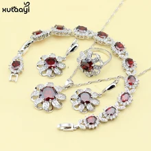 XUTAAYI Creado Granate Plata 925 Sistemas de La Joyería Para las mujeres Rojo Magnífico Collar/Anillos/Pendientes/Pulsera Regalo