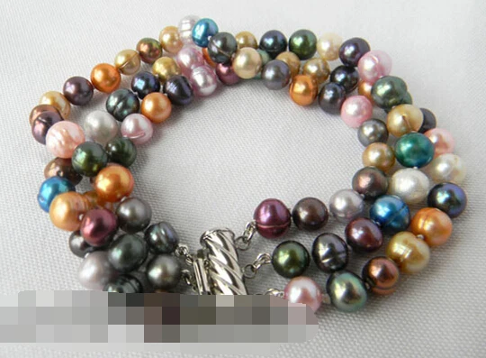 

FREE SHIPPING>>>@@ > 12747 3Strands Round Multicolor Freshwater Pearl Bracelet