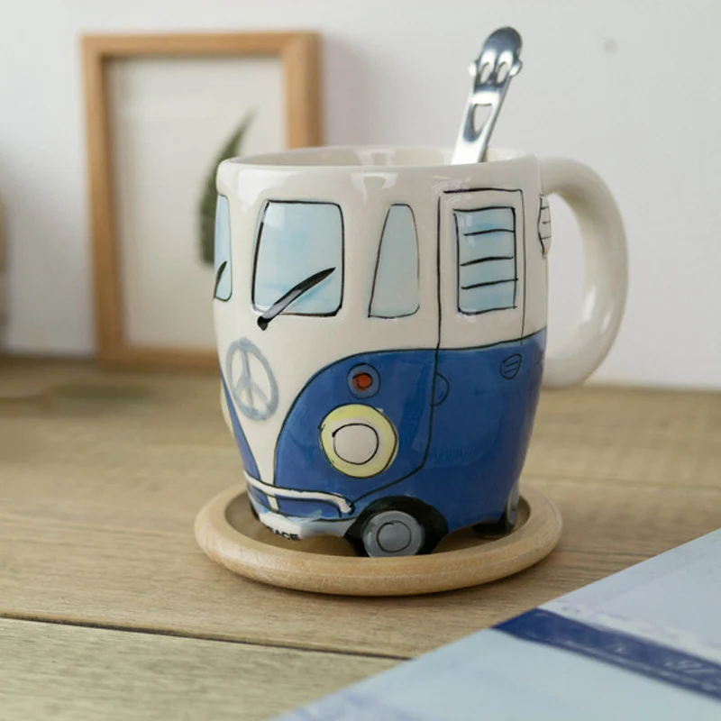 

400ml Creative Hand Painting Double Bus Mugs Retro Ceramic Cup Coffee Milk Tea Mug Drinkware Gifts