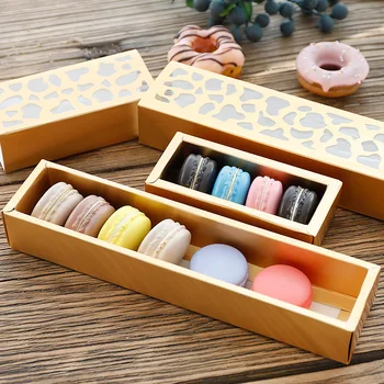 

100pcs/lot Cookie Package Gold Color Strip Hollow Macarons Box, Cake Box, Chocolate, Muffin Biscuits Box Baking Package