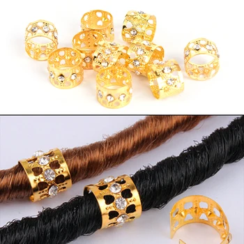 

10Pcs/Lot Golden Plated Hair Braid Dread Dreadlock Beads Adjustable Cuff Clip 14*10mm Clip Metal Tube Lock Fast Shipping