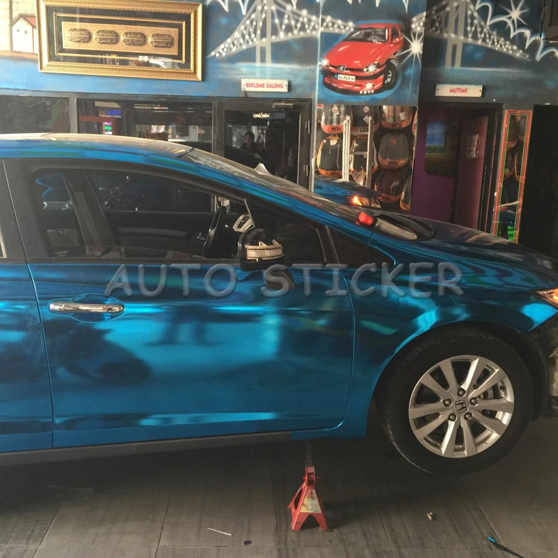 Buy High Stretch Light Blue Mirror Chrome Vinyl Foil