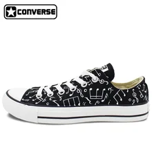 Original Converse All Star Shoes Hand Painted Music Notes Custom Design Black Low Top Canvas Sneakers for Gifts