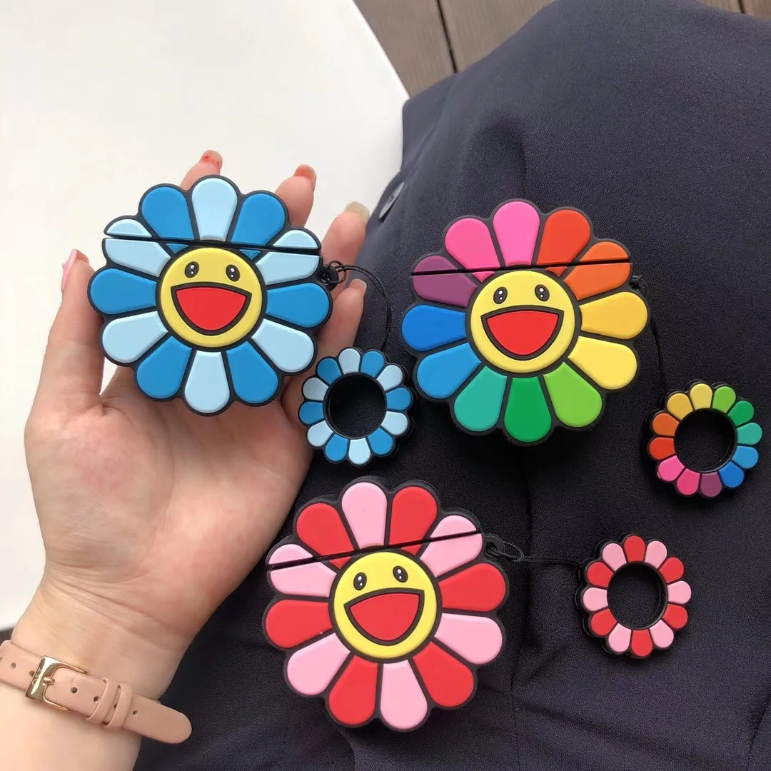 

For AirPods Case Cute Cartoon Sun Flower Silicone Wireless Earphone Case For Air pods 2 Headphone Case Ring Strap Cover Funda