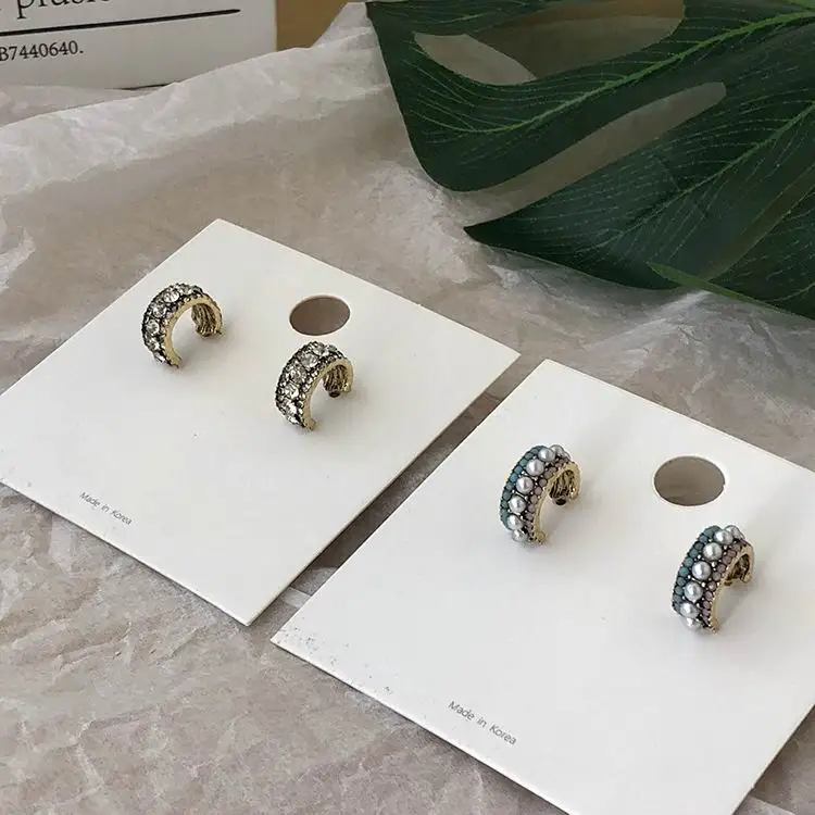 MENGJIQIAO новые винтажные Стразы полукруглые серьги-кольца для женщин Мода темперамент имитация жемчуга Букле д 'ореиль