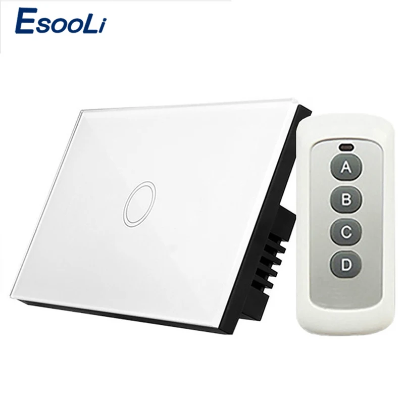 

Esooli Wireless Remote Control Touch Switch US Standard 1 gang 1 way Wall Light Touch Switch White Switch Panel