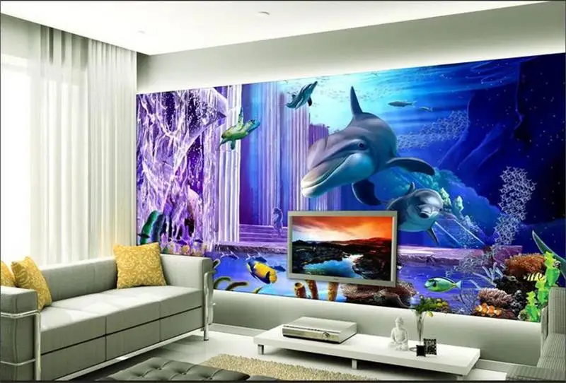 

3d wallpaper/custom room mural/photo wall paper/Sea World Dolphin violet/TV/background wall painting/sticker/sofa/bedding room