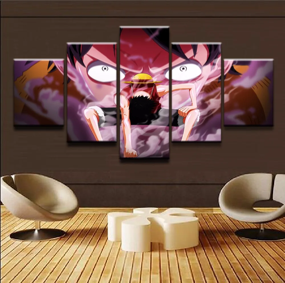 Декор для детской комнаты настенное искусство 5 панелей One Piece Luffy рисование