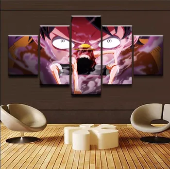 

Decor Children Room Wall Art 5 Panel One Piece Luffy Draw a picture of a roar DecorFramework HD Animation Poster Canvas Painting