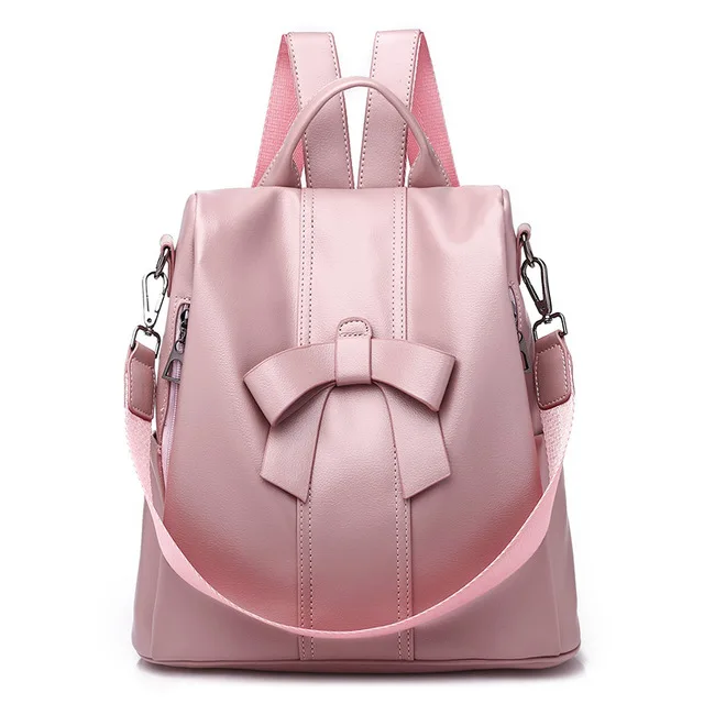 

Women Backpack Soft Leather Bow Pink School Backpacks For Teenager Girls Casual Large Shoulder Bag Female Travel Mochila