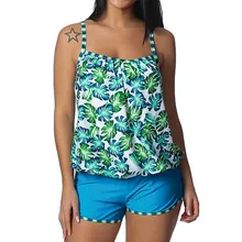 Женский Плюс Размер с принтом сплит-топ с высокой талией раздельный купальник Купальники провода свободный купальник Свободная Высокая талия с накладкой танкини