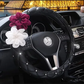 

Korean handlebar set rose flower rhinestone four seasons set summer cute universal personality car steering wheel cover female