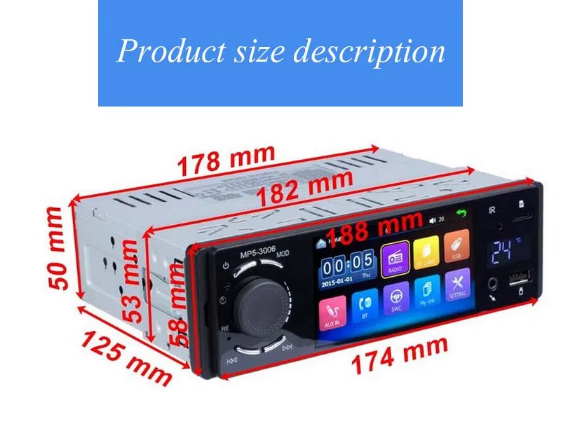 Rádio com Entrada Sensível ao Toque Suporte ao Espelho Display de Temperatura Automotivo de 4.1 Rádio Tela hd Link Bluetooth Traseiro Ver Câmera ''1 Din Usb Aux 3 Rádios automotivos
