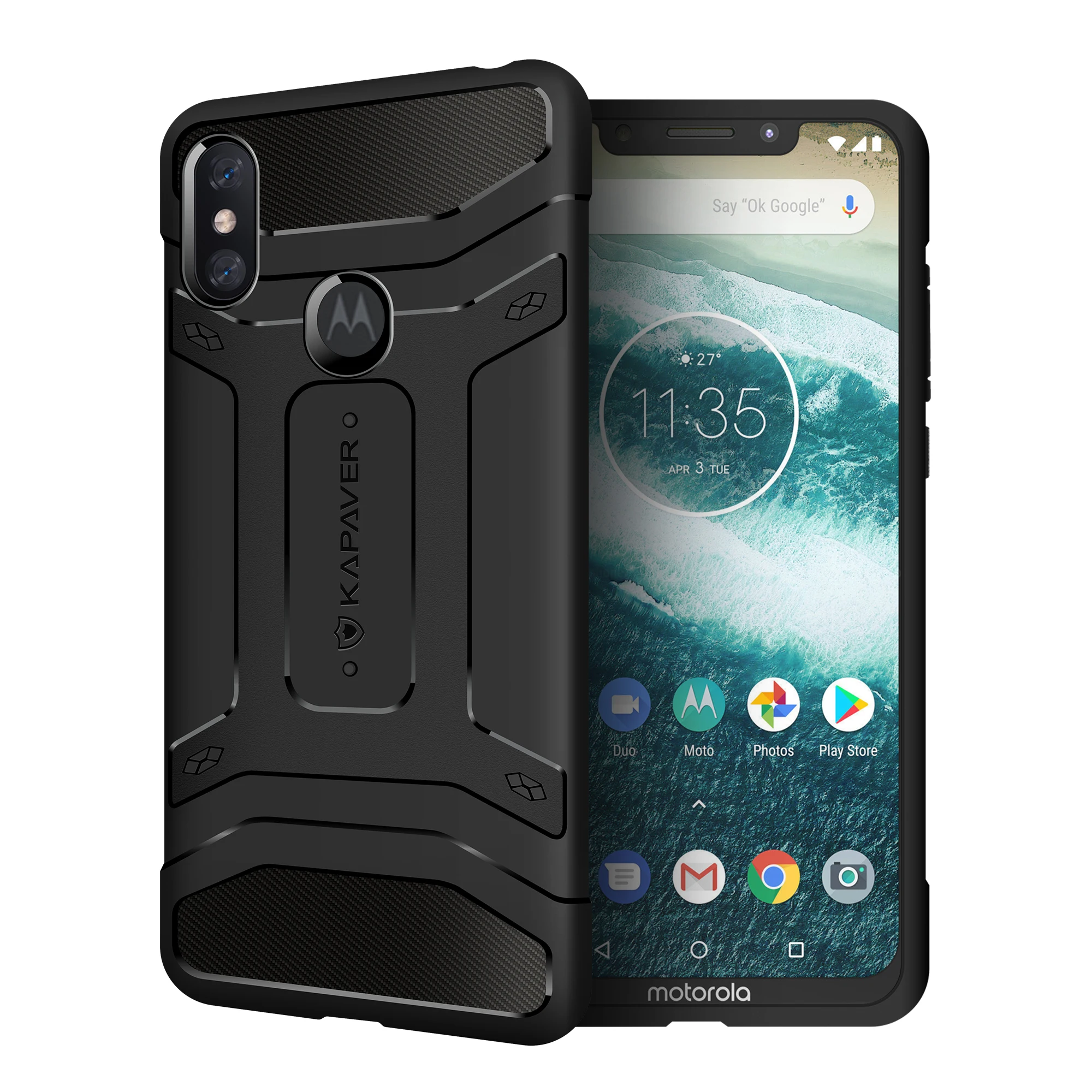 

KAPAVER® Moto One Power P30 Note Back Cover Case Drop Tested Shock Proof Carbon Fiber Armor Black (Moto OnePower P30 Note)