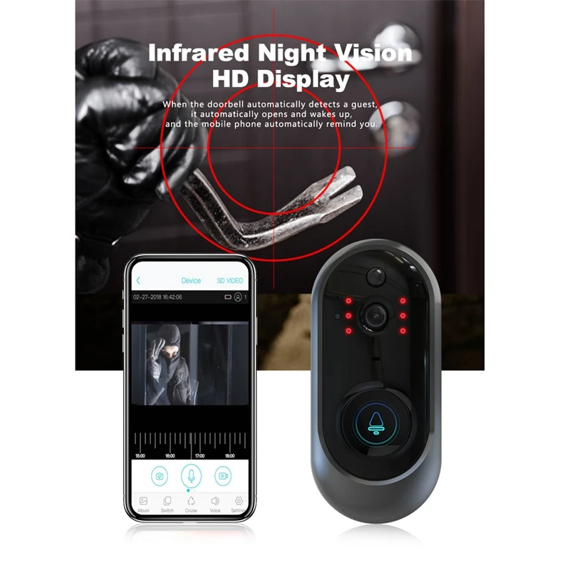 720 P умный Wifi дверной звонок визуальная камера видео внутренняя безопасность 166 градусов Pir Обнаружение движения с приемником Dingdong