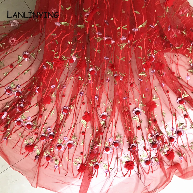 

Apparel Wedding Decoration Perspective Fabric Net Yarn 3D Embroidery Chiffon Flower Lace Fabric Mesh Material DIY Dress D645