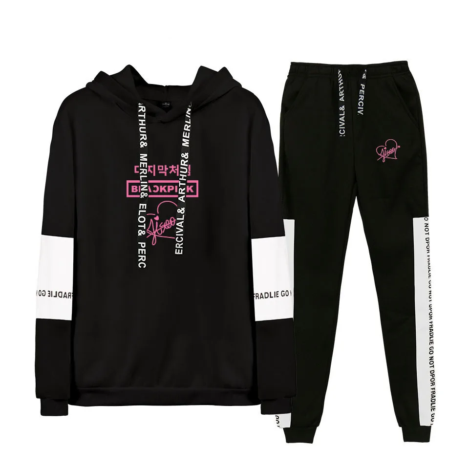 

Blackpink killthislove Tracksuit 2pcs Women Set Hoodie Sweatshirt Side Stripe Pants Hooded Sets Unisex Lovers Suits