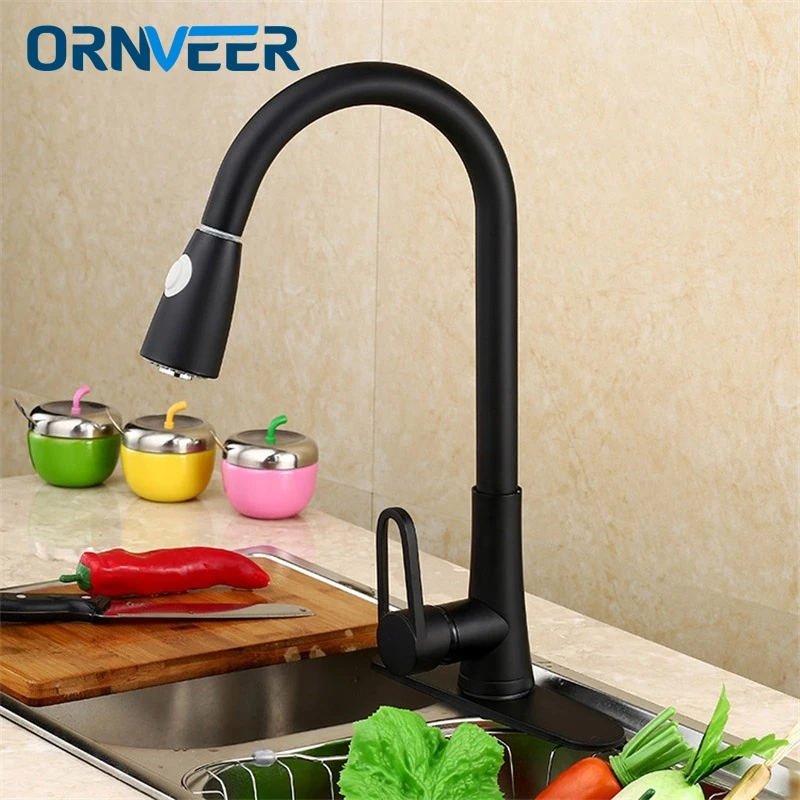 Antique Design Black Kitchen Faucet Brass Pull Out Kitchen Sink Faucet Hot and Cold Water Black Kitchen Faucet 