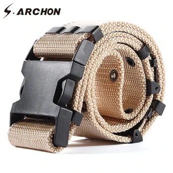

S.ARCHON Thick Adjuster Buckle Tactical Nylon Belt Men Casual Fastness Buttonhole Military Waist Belt Survival Combat Army Belts