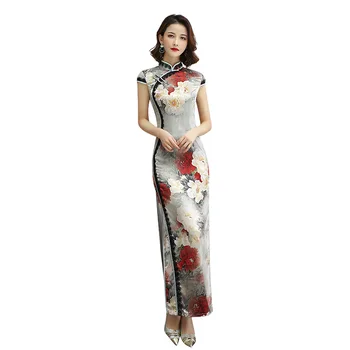 

Vintage Lady Sexy Cheongsam Chinese Traditional Women Dress Elegant Rayon Print Handmade Button Silm Qipao Plus Size 3XL 4XL