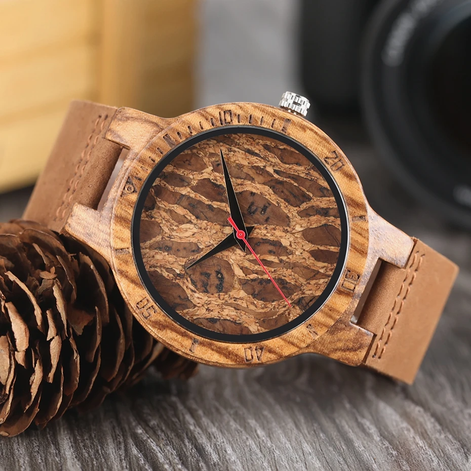 Creative Simple Wood Watches Men's ZebraCork SlagBroken Leaves Face Wrist Watch Original Wooden Bamboo Male Clock Relogio 2017 2018 Christmas Gifts (9)